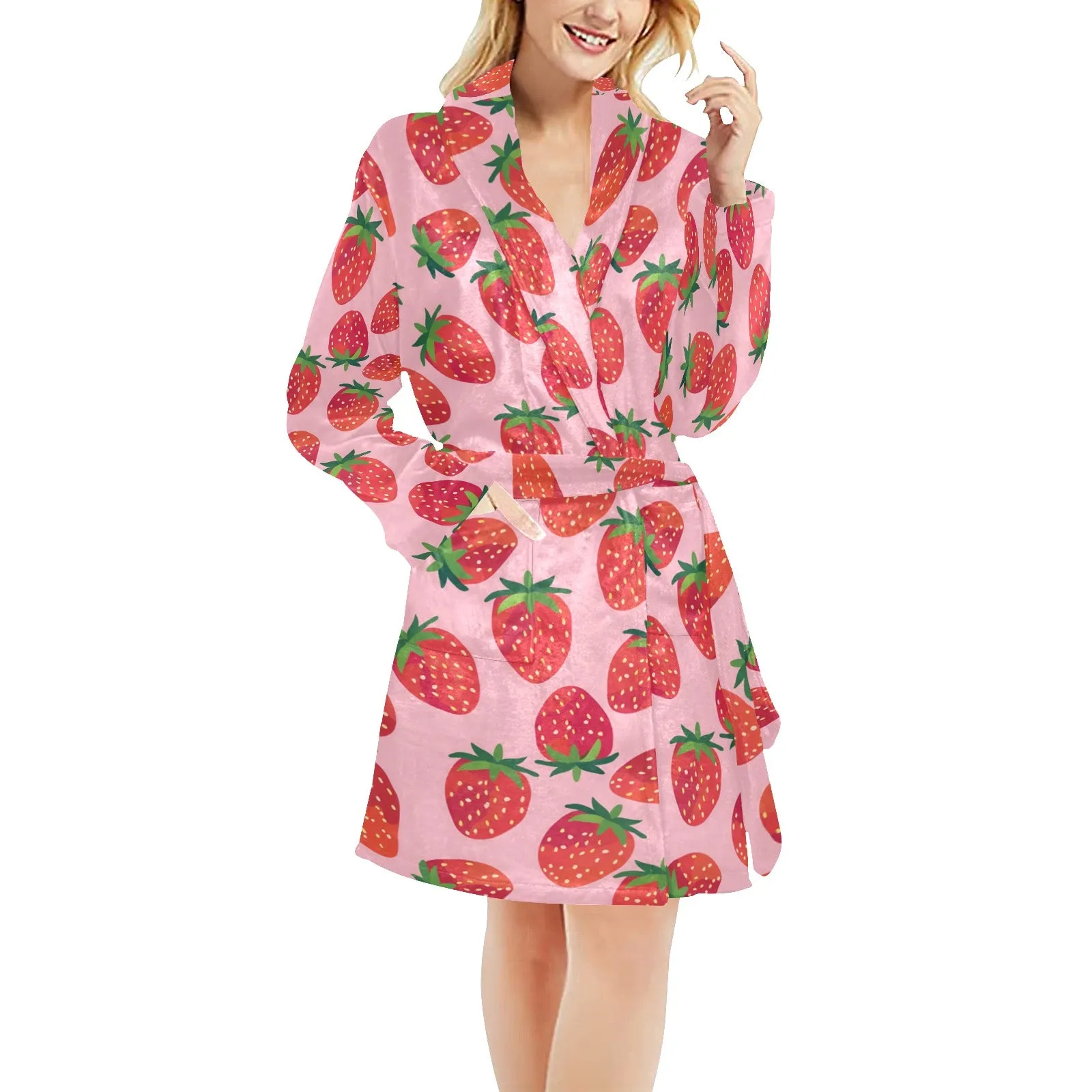 Women's Strawberry Print Fuzzy Fleece Robe