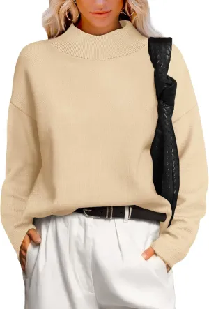 XIEERDUO Fall Sweaters for Women 2024 Turtleneck Oversized Batwing Long Sleeve Knit Pullover Plain/Color Block