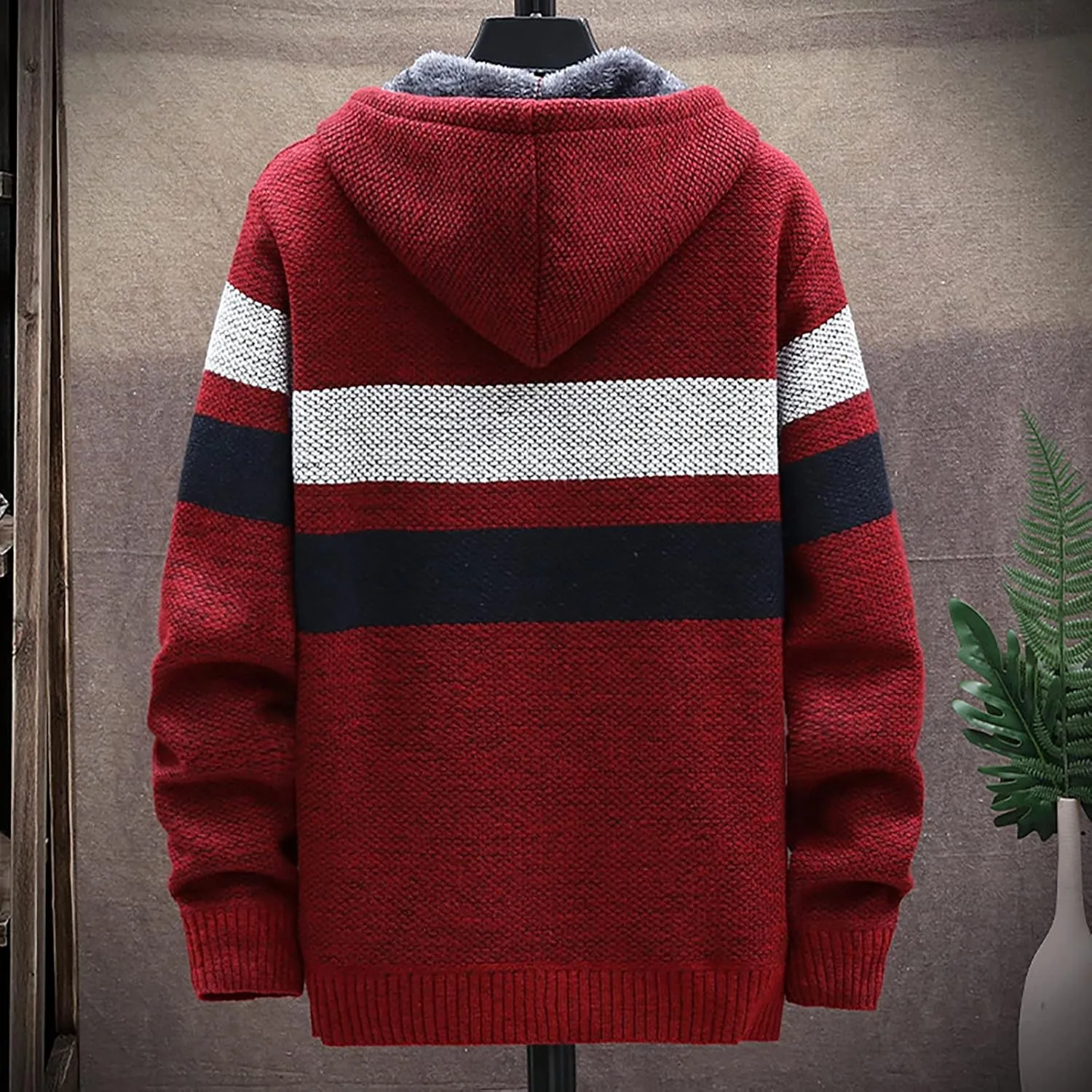 Ymosrh Flannel Jackets for Men Men's Fall and Winter Casual Sweater Jacket Warm Knit Sweater Hooded Hoodie Jackets
