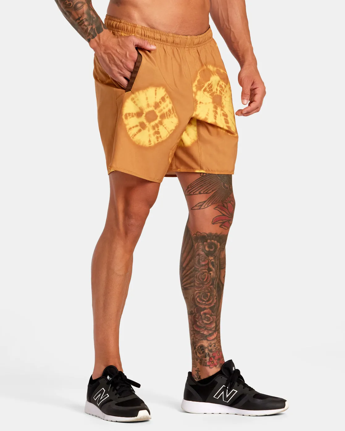 Yogger Stretch Elastic Waist Shorts 17" - Gold Tie Dye