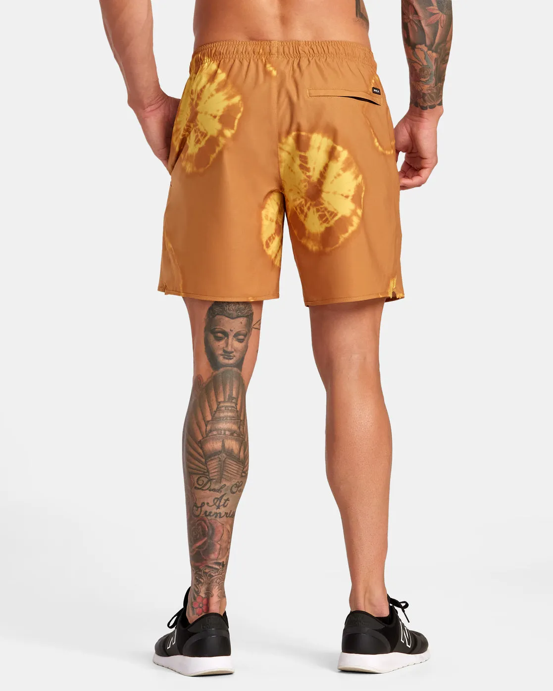 Yogger Stretch Elastic Waist Shorts 17" - Gold Tie Dye