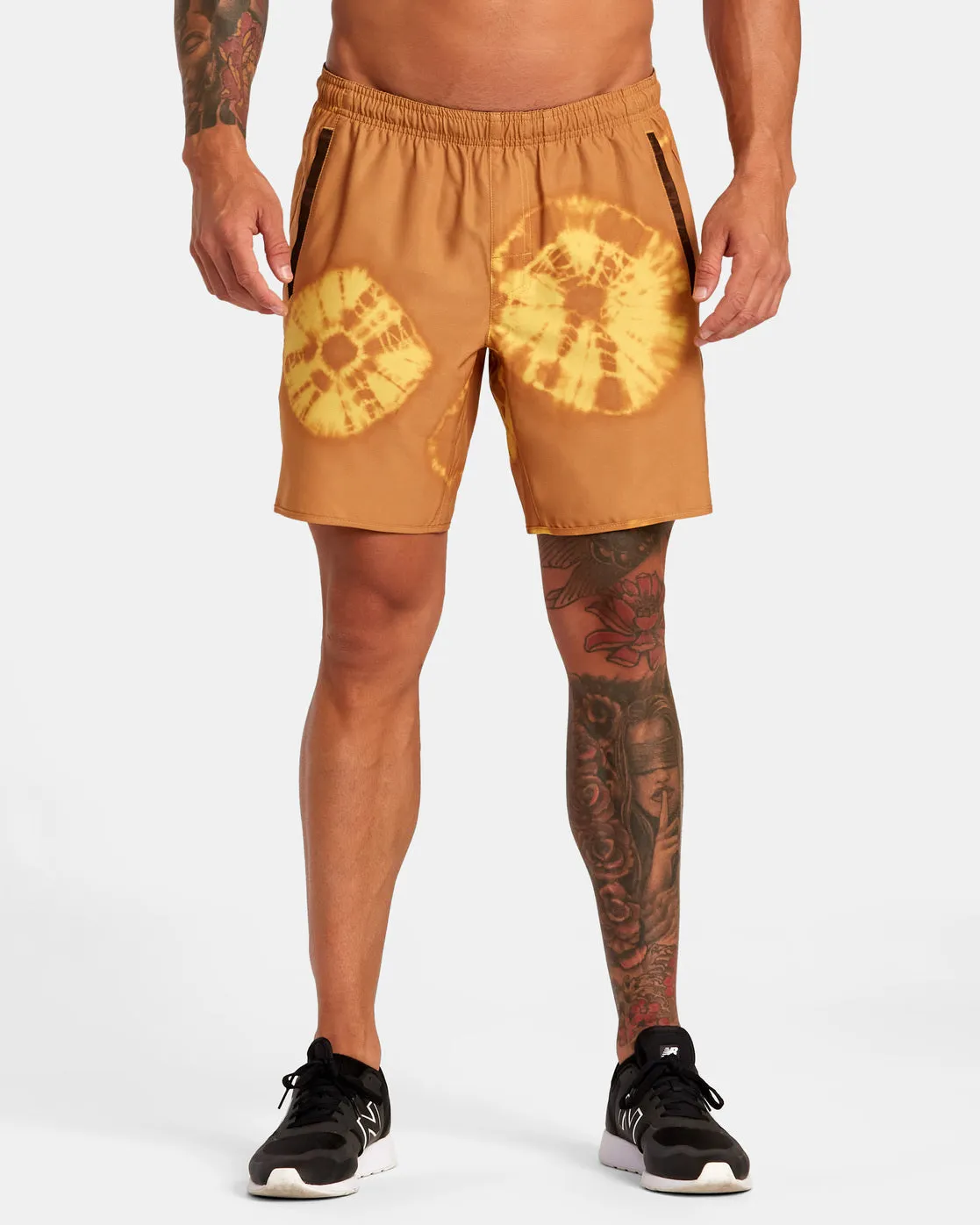 Yogger Stretch Elastic Waist Shorts 17" - Gold Tie Dye
