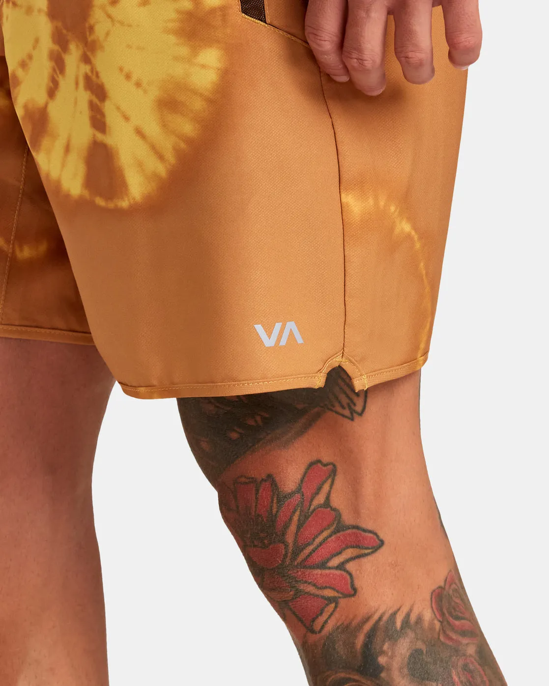 Yogger Stretch Elastic Waist Shorts 17" - Gold Tie Dye