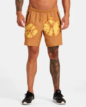 Yogger Stretch Elastic Waist Shorts 17" - Gold Tie Dye