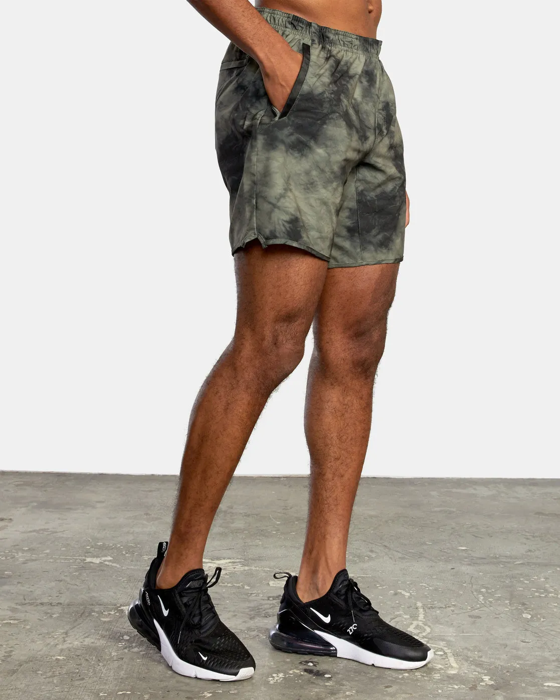 Yogger Stretch Elastic Waist Shorts 17" - Olive Tie Dye