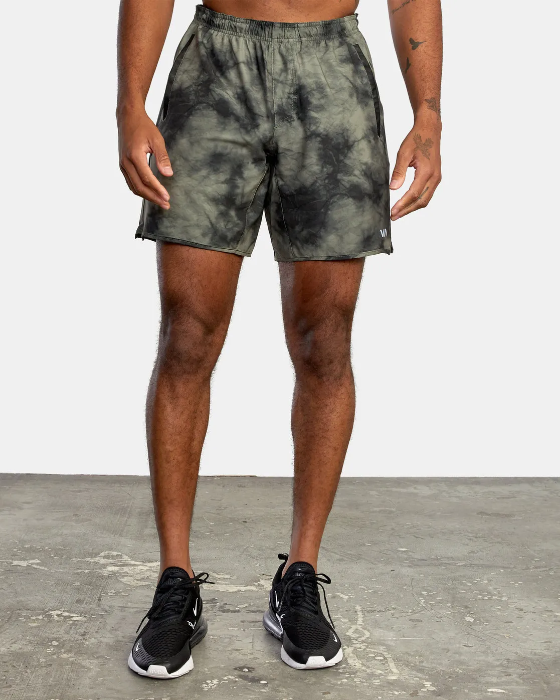 Yogger Stretch Elastic Waist Shorts 17" - Olive Tie Dye