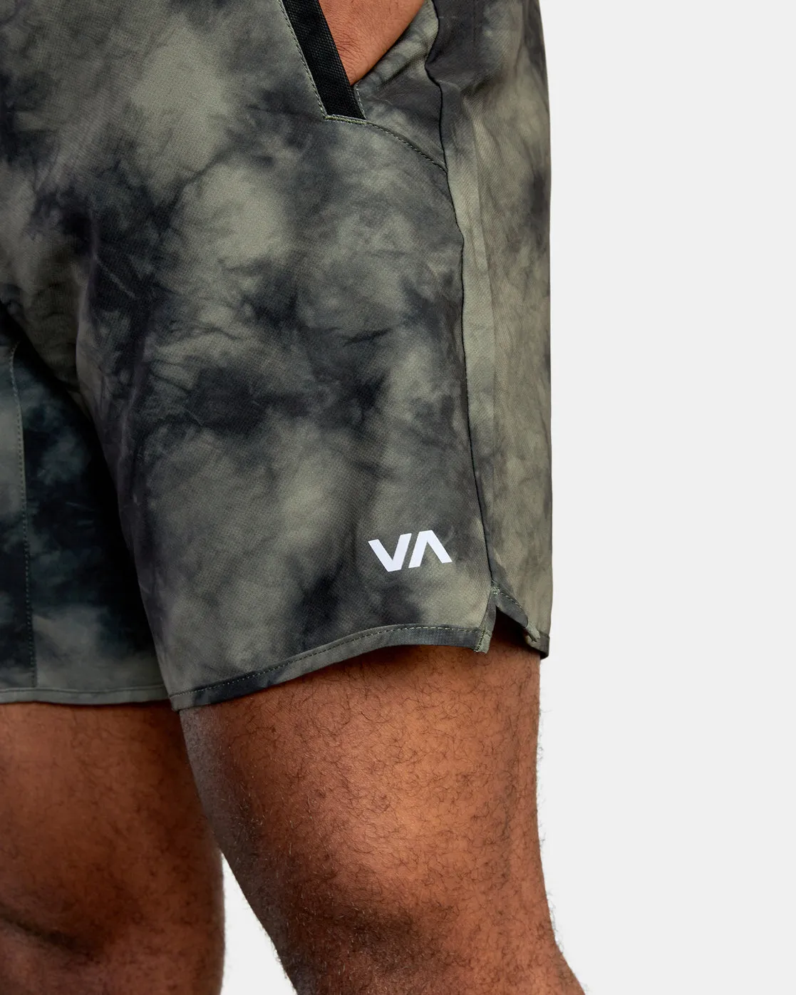 Yogger Stretch Elastic Waist Shorts 17" - Olive Tie Dye