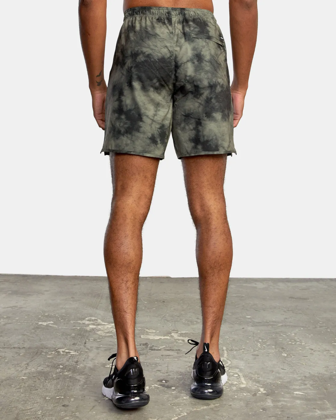 Yogger Stretch Elastic Waist Shorts 17" - Olive Tie Dye
