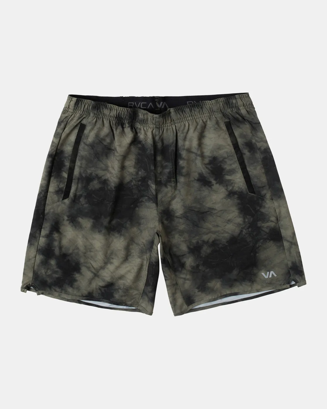 Yogger Stretch Elastic Waist Shorts 17" - Olive Tie Dye