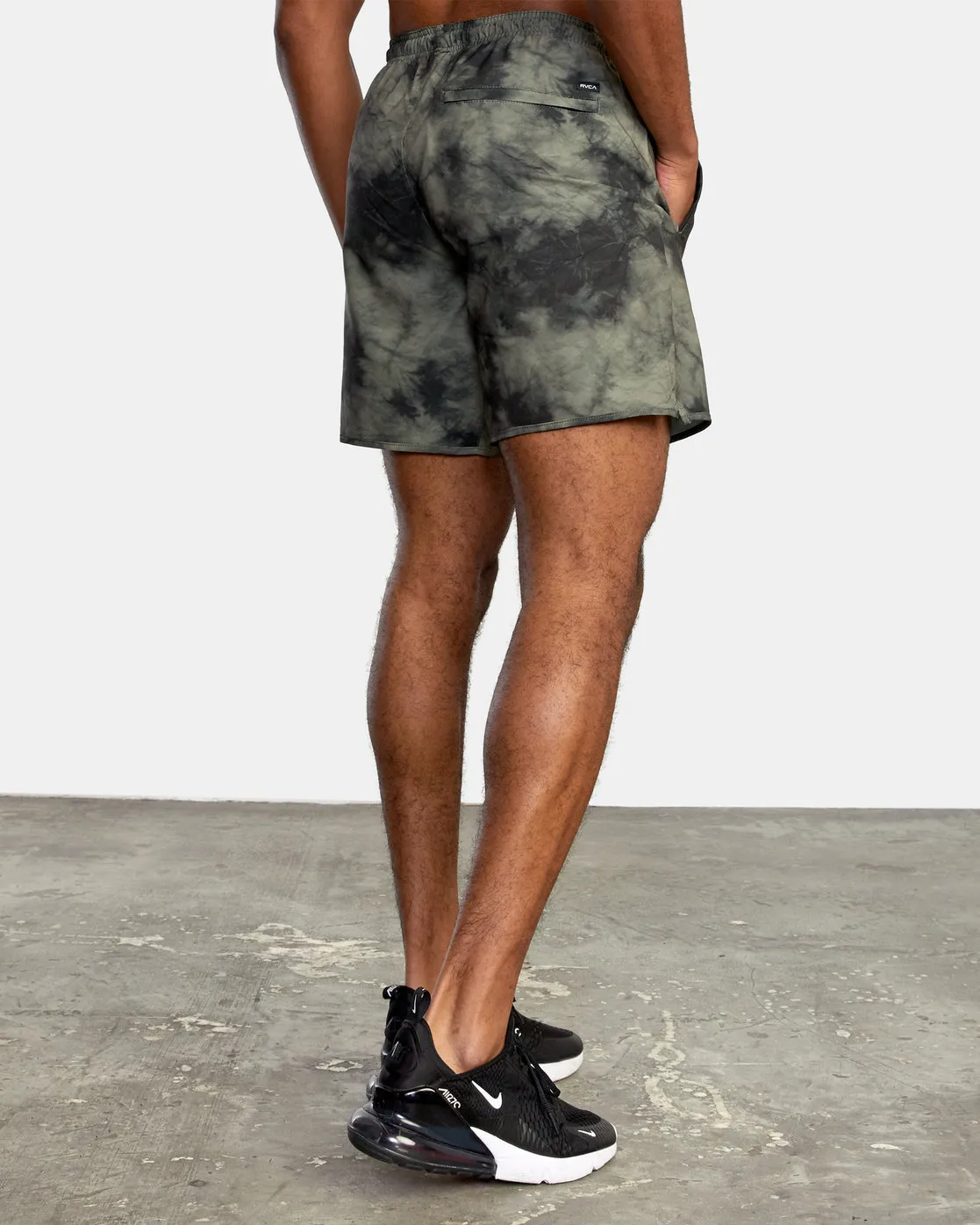 Yogger Stretch Elastic Waist Shorts 17" - Olive Tie Dye