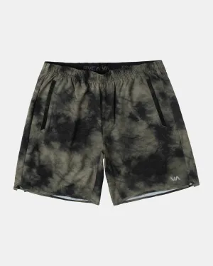 Yogger Stretch Elastic Waist Shorts 17" - Olive Tie Dye