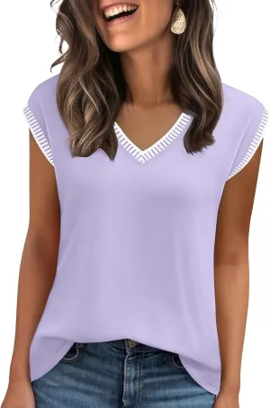 Zeagoo Women's Summer Tops Cap Sleeve Casual Shirts 2025 V Neck Basic Tshirts Loose Fit Trendy Tee